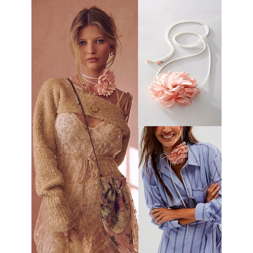 Free People Dainty Ethereal All Is Well Flower Choker Blush Pink Necklace NWT